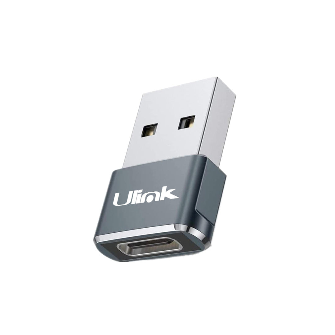 Adaptador USB-C hembra a USB macho 2.0 UL-ADCU30, compacto y funcional para carga y transferencia de datos.
