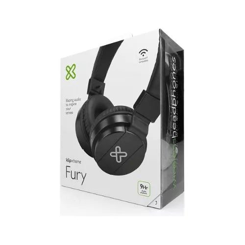 Audífono Bluetooth Fury Pro de KlipX, on-ear, color negro, con 16 horas de autonomía y diseño ergonómico.
