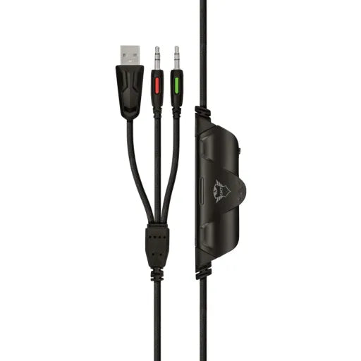Audífonos gamer Trust GTX 460 alámbricos con USB y jack 3.5 mm, iluminación LED, color negro.