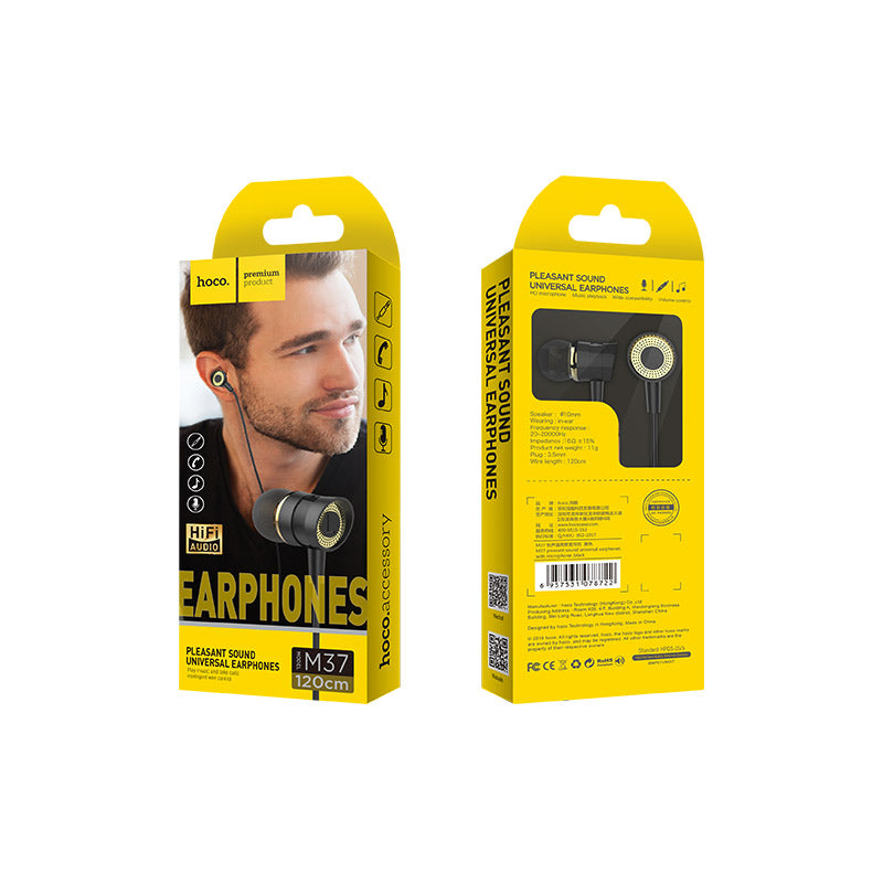 Auriculares In-Ear Hoco M37 con conector 3.5mm y micrófono integrado para llamadas y música.