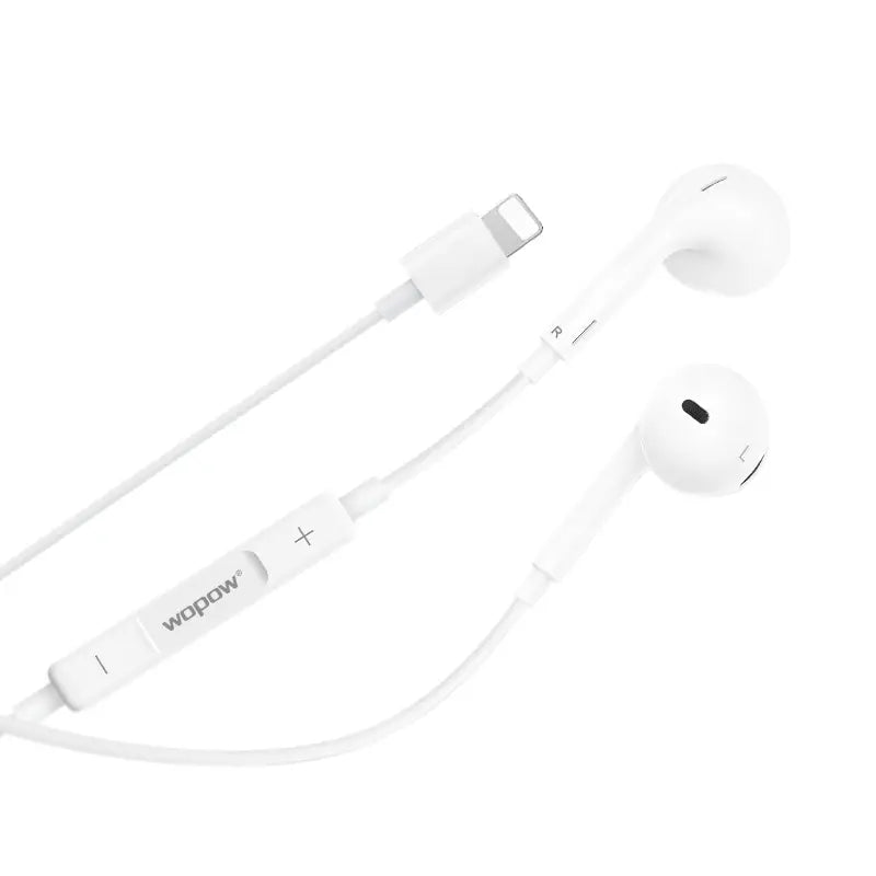 Close-up del parlante de 14 mm de los auriculares WE03, WoPow, blanco.