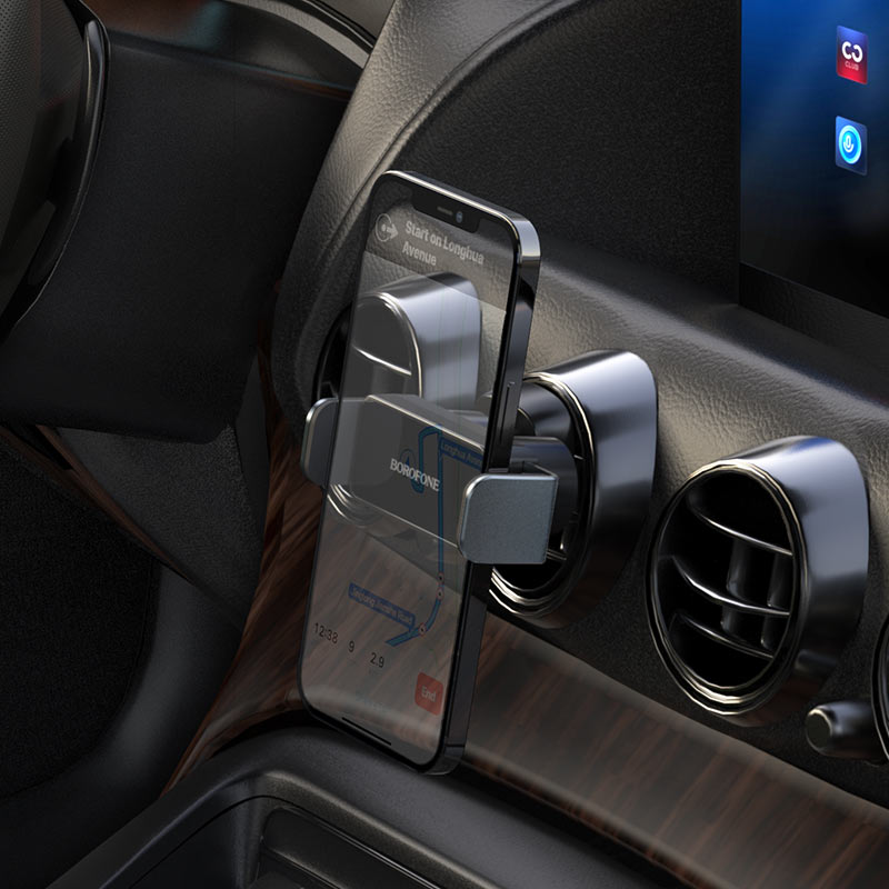 Cargador inalámbrico Borofone BH66 para auto, con sujeción automática y diseño versátil.