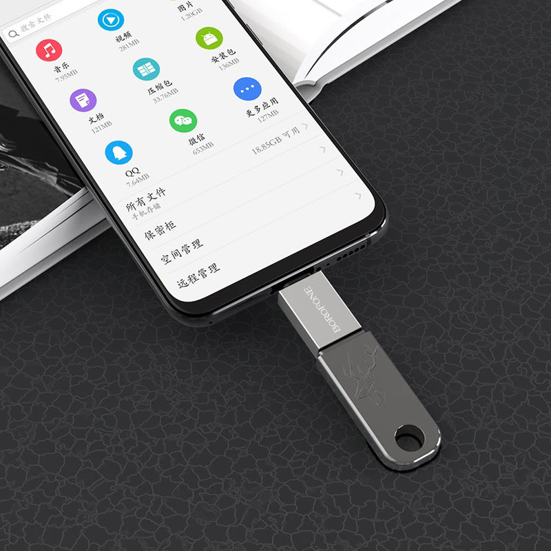 Adaptador Borofone BV2 MicroUSB a USB-A, portátil y perfecto para uso diario.