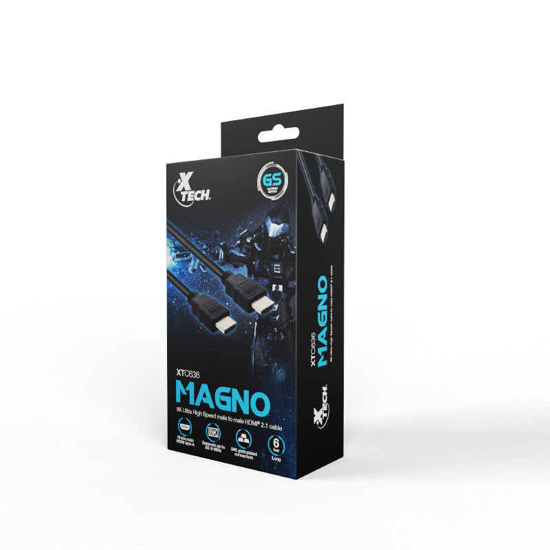 Cable HDMI XTECH Magno de 1.8m para resolución 8K y aplicaciones multimedia.