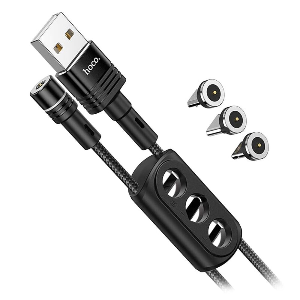 Cable 3 en 1 Hoco U98 con diseño magnético, compatible con smartphones y accesorios.