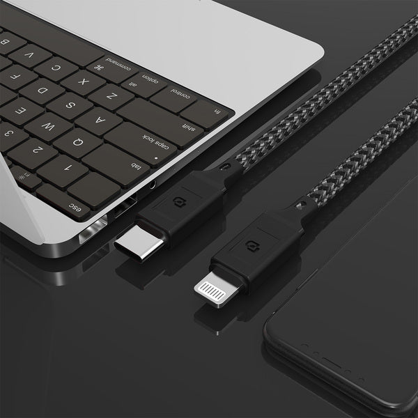 Cable trenzado Lightning a USB-C de 1.2m Dusted Rugged, resistente y compatible con dispositivos Apple.