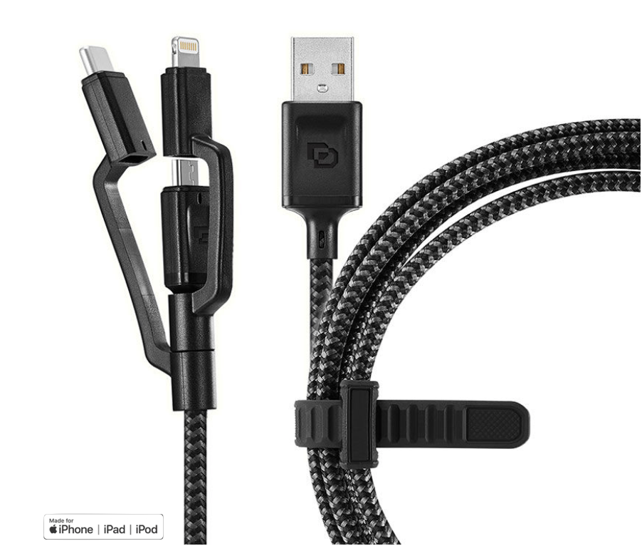 Cable Dusted Rugged 3 en 1 con carga rápida y resistencia extrema.