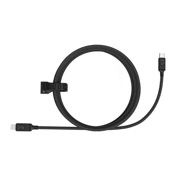 Cable Lightning a USB-C trenzado con carga rápida y transferencia de datos estable.
