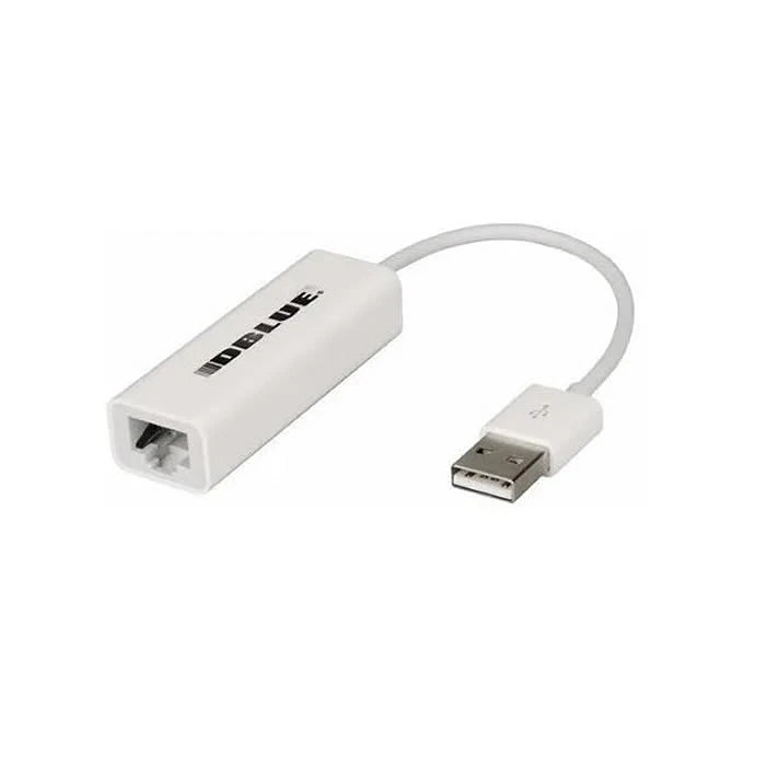 Adaptador USB a RJ45 Dblue para conexión de red cableada, ideal para laptops y PCs.