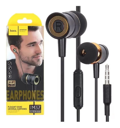 Auriculares Hoco M37 con diseño ergonómico y cable resistente, ideales para uso diario.