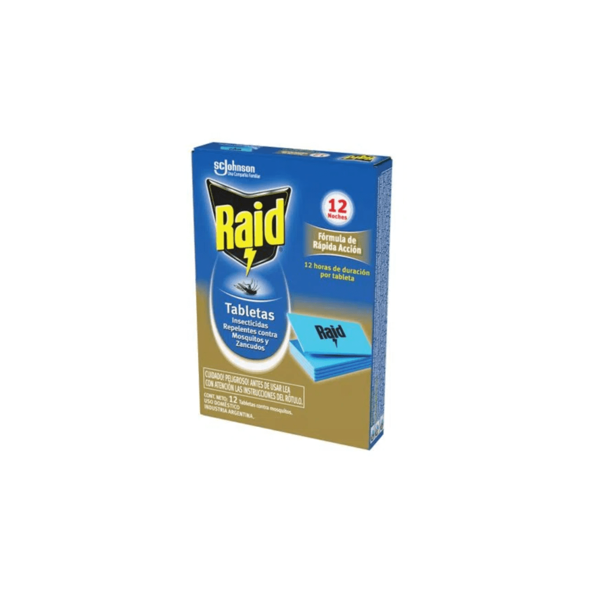 Insecticida en tabletas Raid, protección contra mosquitos y zancudos, paquete de 12 unidades.