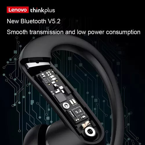 Auriculares Lenovo T50 deportivos con pantalla de carga LED en el estuche.
