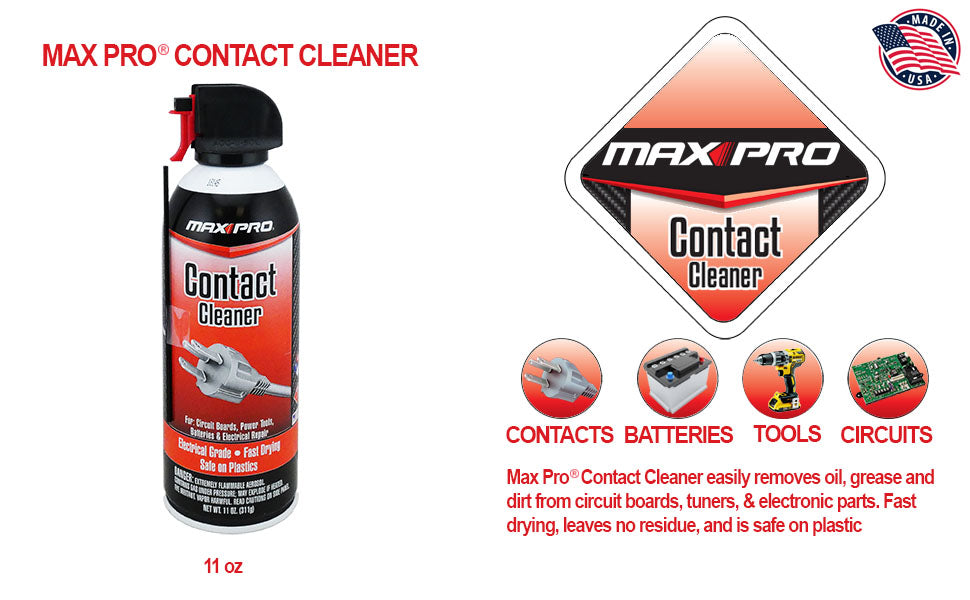 Limpiador de contactos Max Pro, elimina suciedad y protege conexiones eléctricas y electrónicas.