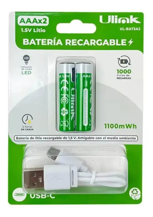 Pilas recargables AAA de 1100mWh con Cable