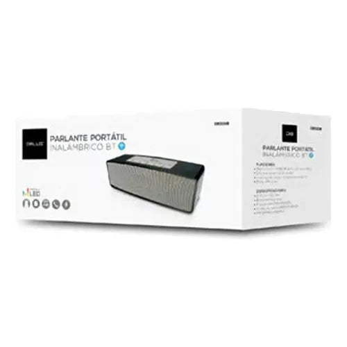 Parlante portátil Dblue DBS108 con luces LED, conectividad Bluetooth y diseño compacto.