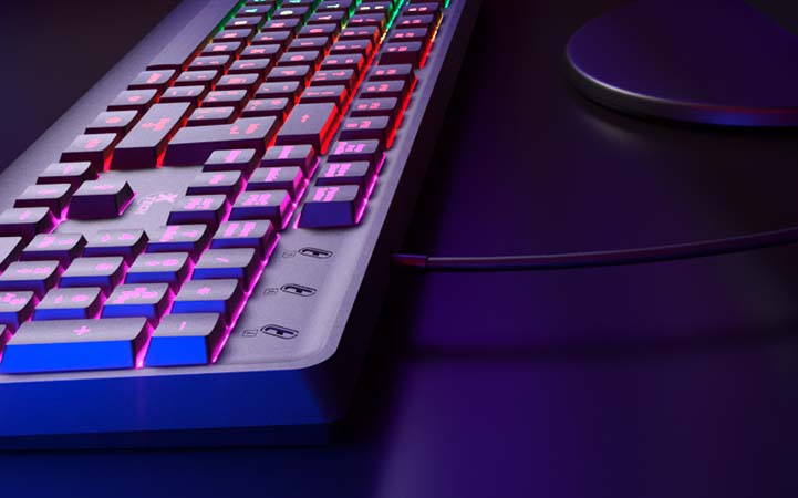 Teclado USB Xtech CHEVALIER XTK-505S con retroiluminación LED y diseño QWERTY en español. Ideal para oficina y uso diario.