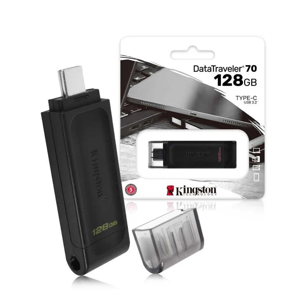 Unidad flash Kingston DataTraveler 70 de 128GB con USB-C 3.2 Gen 1.