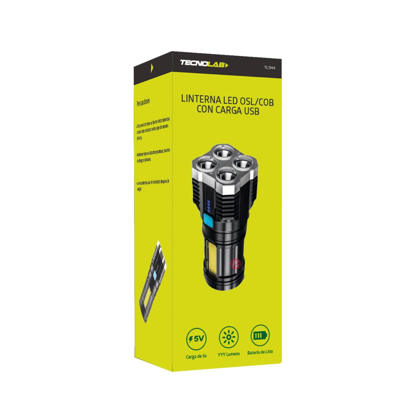 Linterna Tecnolab de 500 lúmenes con batería de litio.