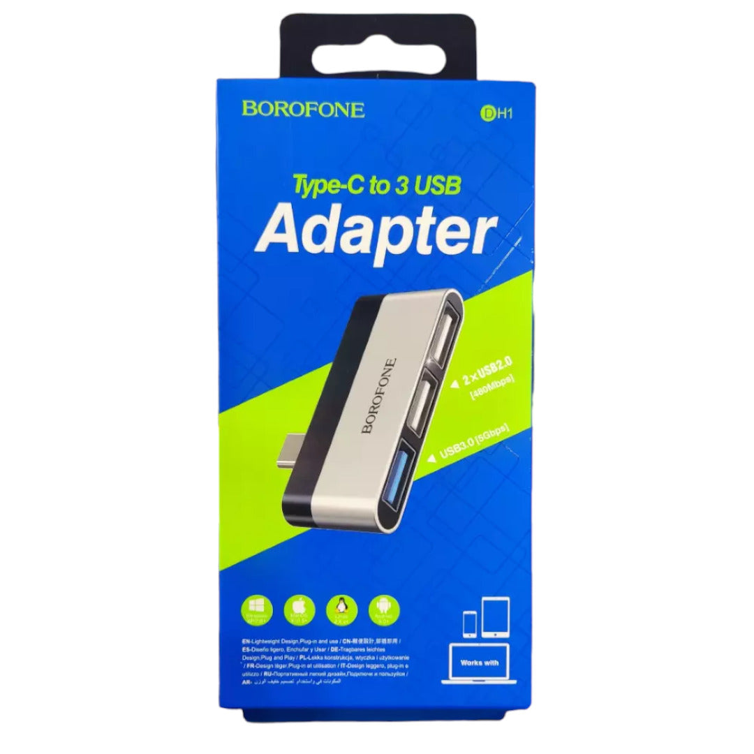 Usb Adaptador Type-C To 3 Usb  Dh1 Silver / Black | Borofone