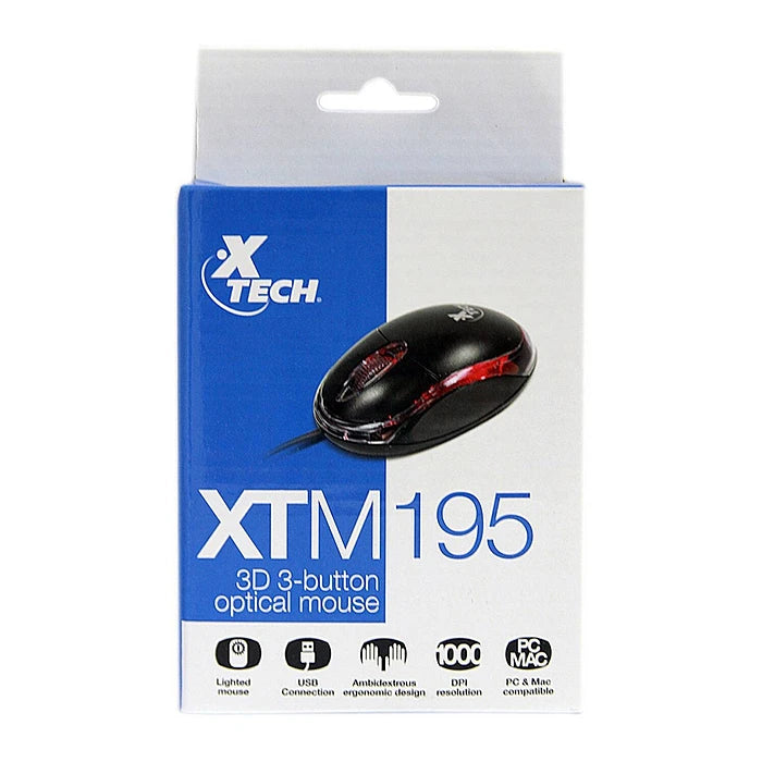 Mouse Cableado 1000DPI 3 botones Negro | Xtech XTM-195