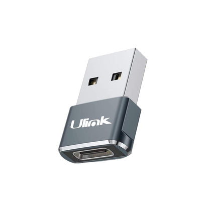 Adaptador USB-C hembra a USB macho 2.0 UL-ADCU30, compacto y funcional para carga y transferencia de datos.
