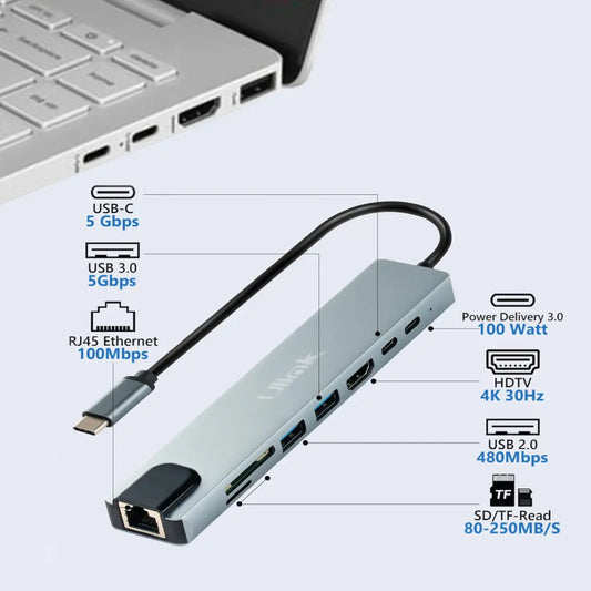 Adaptador Multipuerto Usb-c 8 En 1 Ulink Ul-adc804 Plateado