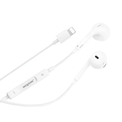 Close-up del parlante de 14 mm de los auriculares WE03, WoPow, blanco.