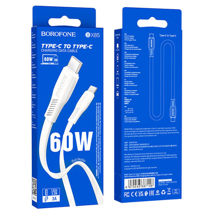 Cable Borofone BX85 60W con conectores Type-C, soporte QC 4.0, longitud de 1 metro, color blanco.
