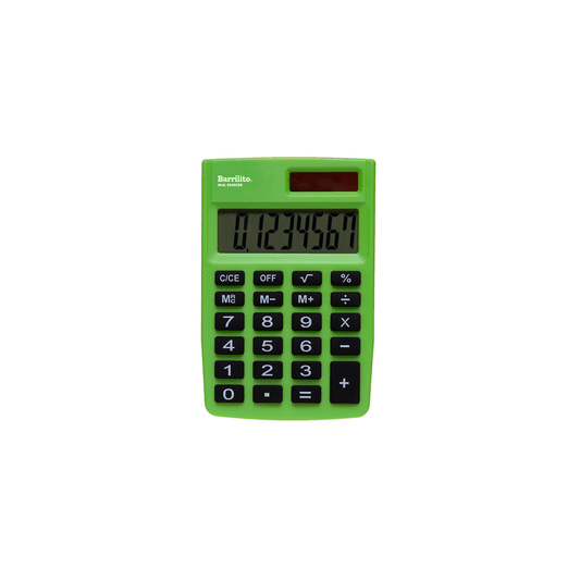 Calculadora de bolsillo Barrilito 8045CBB, pantalla de 8 dígitos, compacta y ligera.