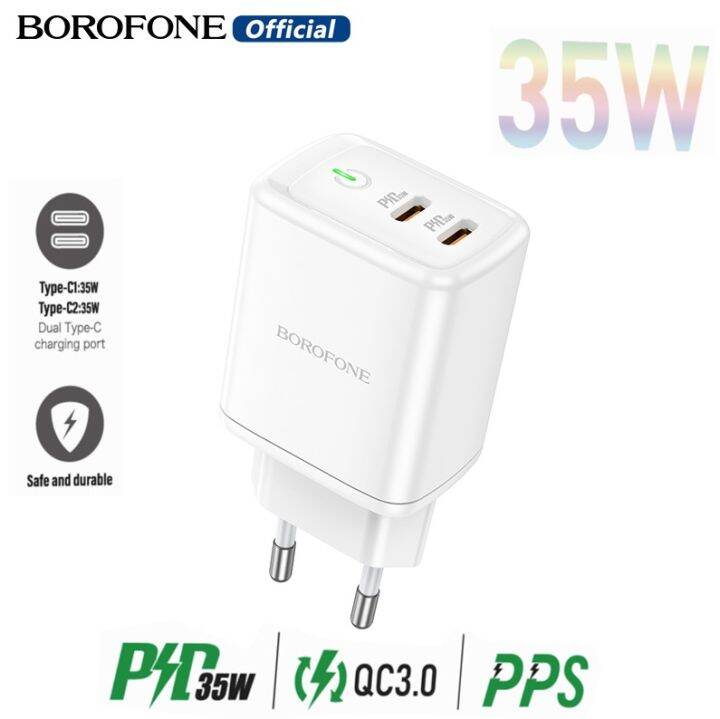 Cargador Borofone 35W Dual USB-C con carga rápida PD y QC3.0
