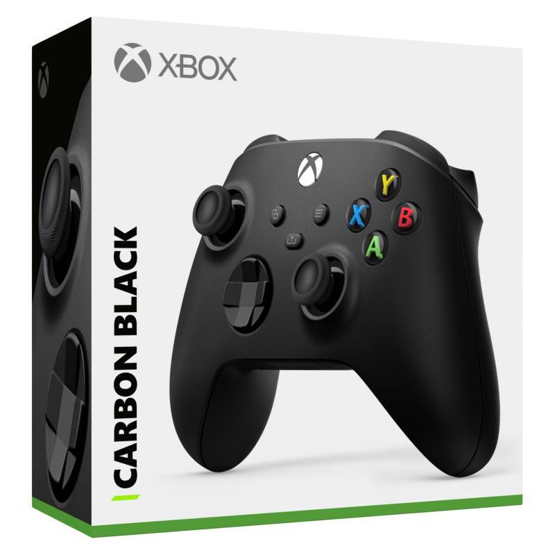 Control Xbox Carbon Black inalámbrico con diseño ergonómico para largas sesiones de juego.
