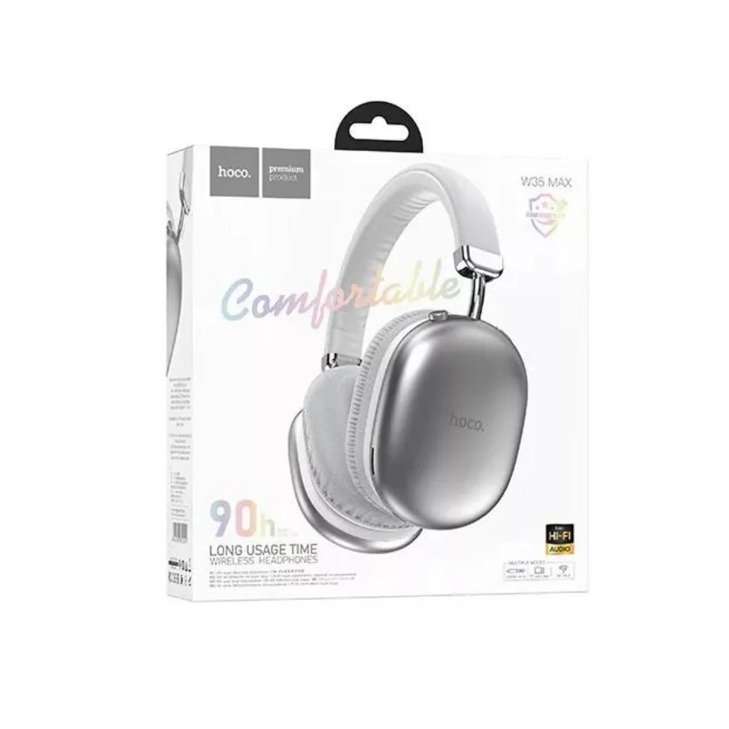 Audífonos inalámbricos Hoco W35 con Bluetooth y cancelación de ruido, ideales para música y llamadas.
