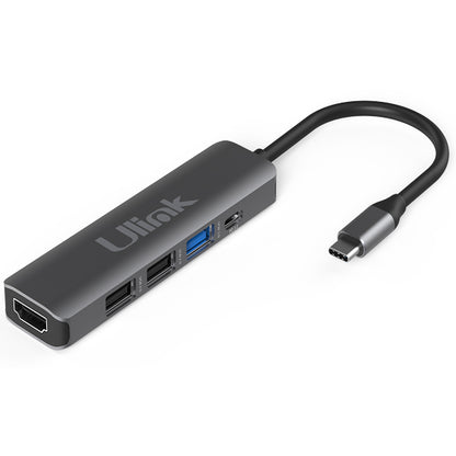 HUB adaptador multipuerto USB-C 5 en 1 Ulink UL-ADC502 con HDMI, USB y carga rápida PD, carcasa de aluminio.
