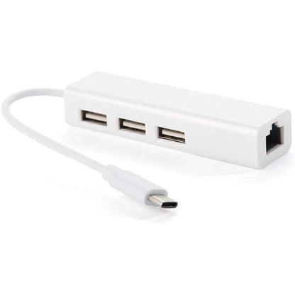 Hub Tipo-C TecnoLab TL370 con 4 puertos: USB-C, 3 USB 2.0 y LAN Ethernet.
