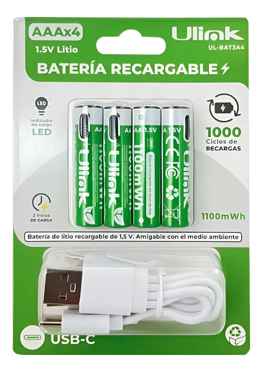 Pilas recargables AAA de 1100mWh con Cable