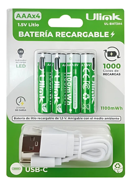 Pilas recargables AAA de 1100mWh con Cable