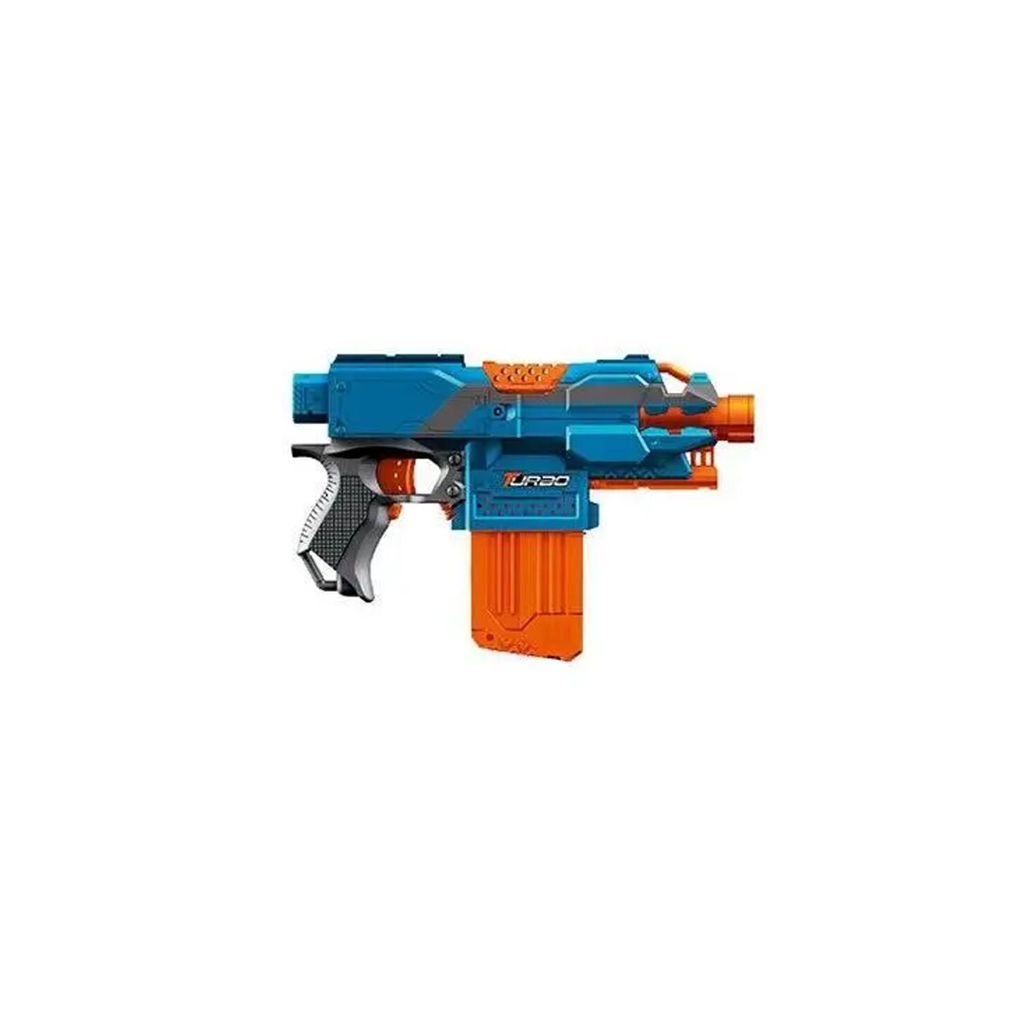 Pistola Turbo Attack Force con sistema X-Action y clip para 10 dardos.
