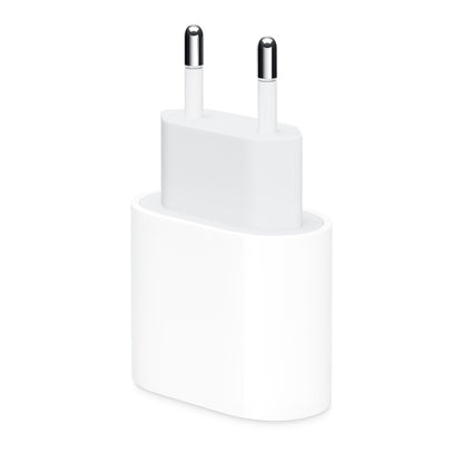 Adaptador de corriente de 20W para iPhone y iPad, disponible cerca de la Clínica Santa María en Providencia, Santiago. Marca Apple.
