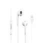 Auriculares WoPow WE03 con conector Lightning, diseño blanco, cable integrado, parlante de 14 mm.