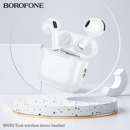 Auriculares BW83 Borofone True Wireless con acabado brillante y estuche de carga blanco