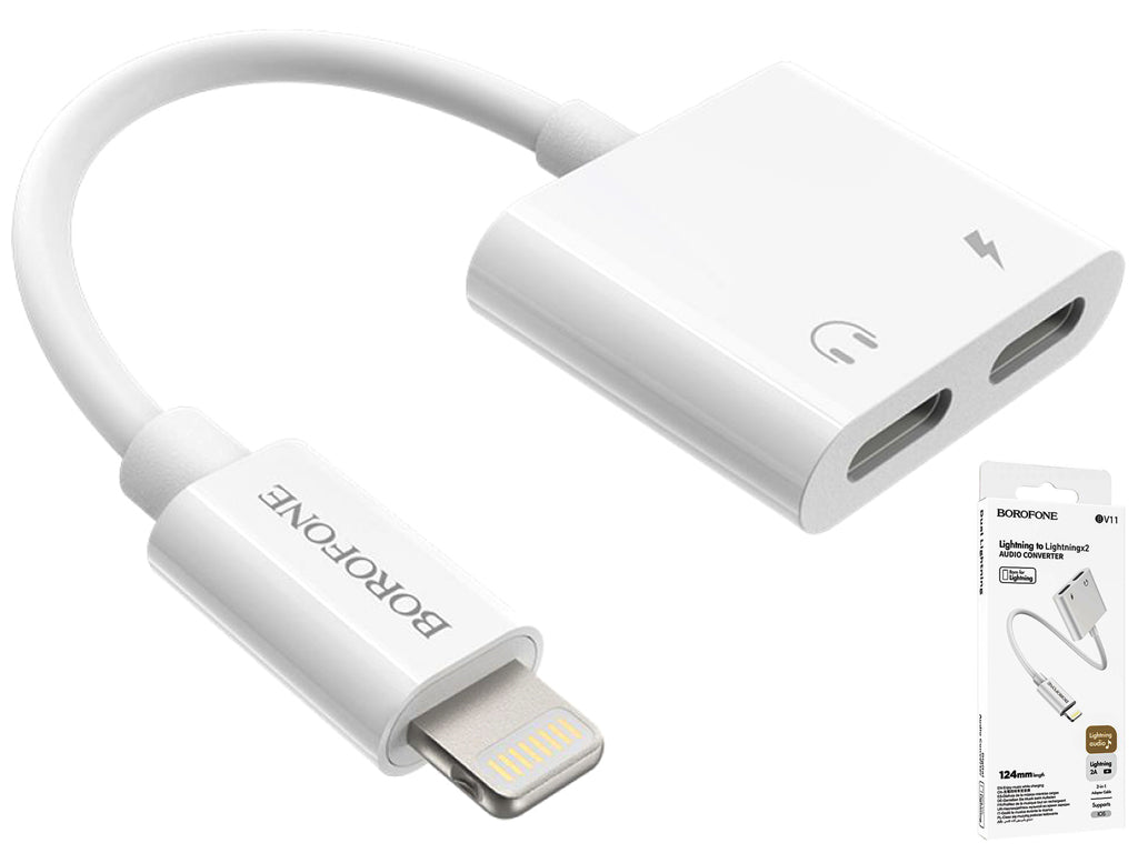 Borofone Adaptador Lightning a Doble Lightning para Carga y Audio