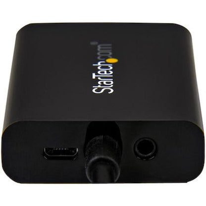 Conversor HDMI macho a VGA hembra con soporte de audio, modelo StarTech HD2VGAA2.
