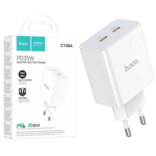 Cargador USB-C Hoco C108A de alta velocidad con dos puertos cerca de metro salvador

