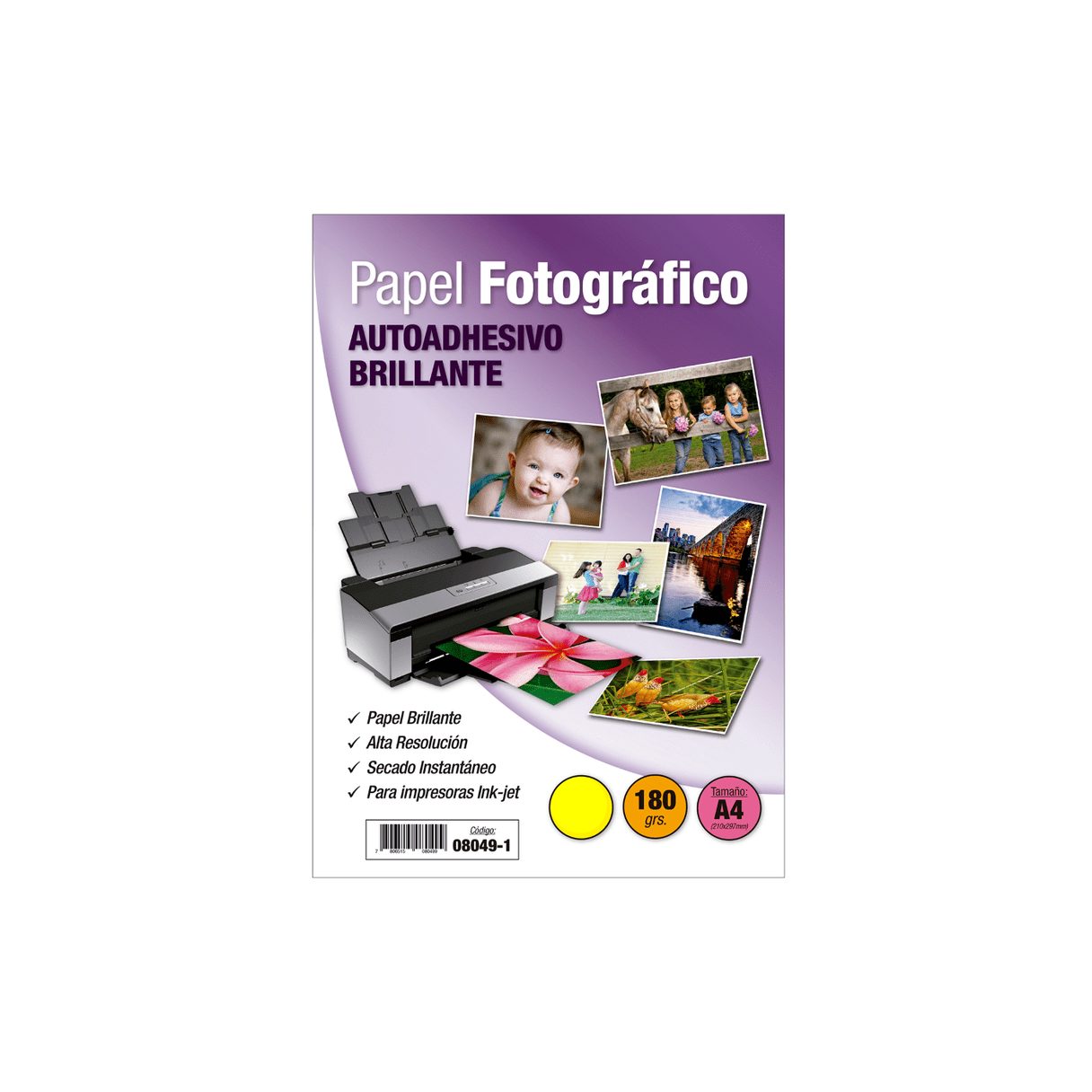 Papel foto autoadhesivo Adetec A4 180 gr con acabado brillante
