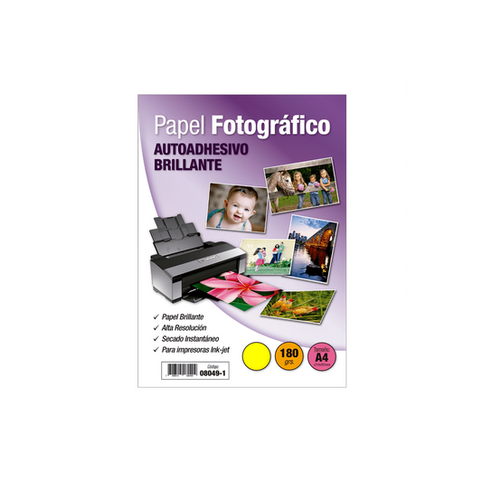 Papel foto autoadhesivo Adetec A4 180 gr con acabado brillante
