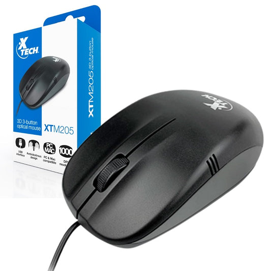 Mouse Cableado 1000DPI 3 botones Negro | Xtech XTM-205